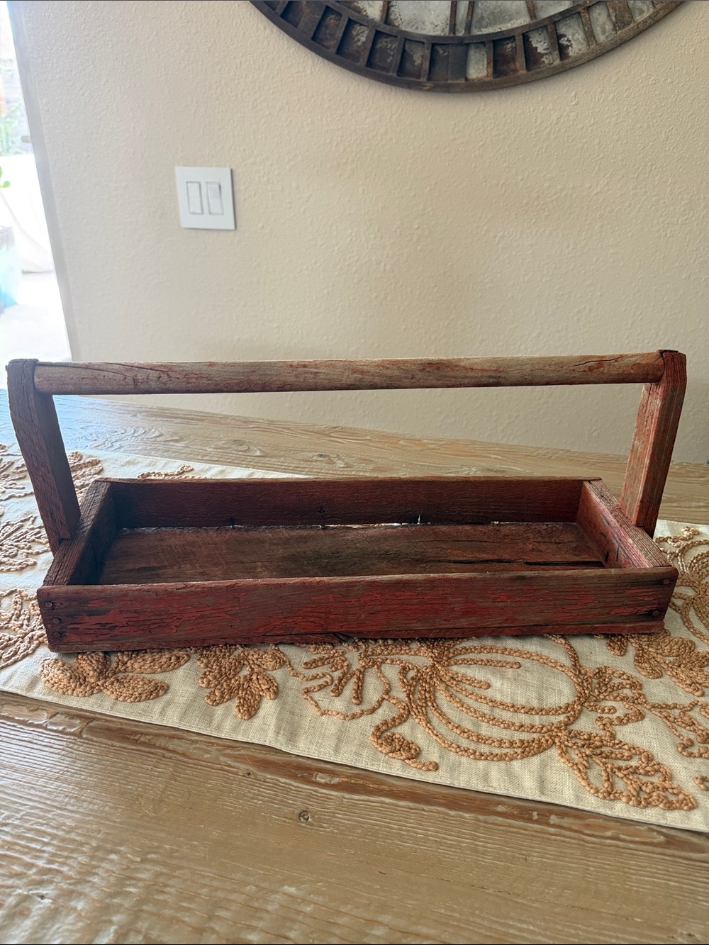 Rustic Red Wooden Caddy with Handle
